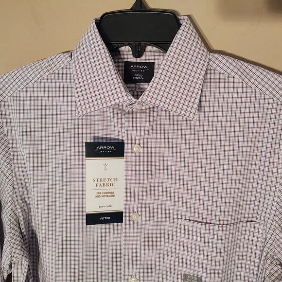 ARROW FITTED STRETCH MEN LONG SLEEVE DRESS SHIRT - S (14-14 1/2) 32/33 - Picture 4 of 6